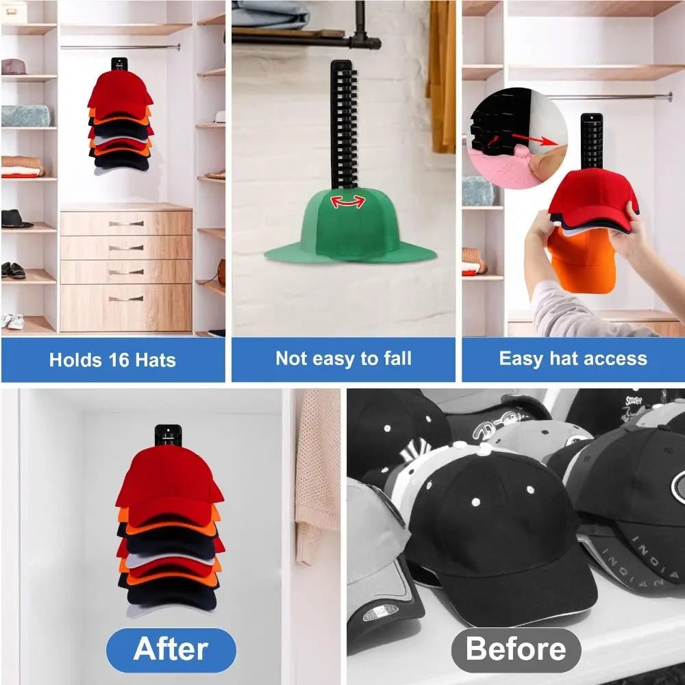 Baseball Caps Hat Organizer Adhesive Hat Hooks for Wall Hold Up to 16 Hats Space Saving Closet Cap Rack My Store  