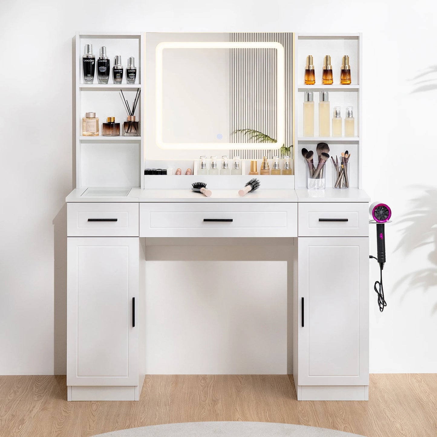 Makeup Vanity Desk with Lights Multiple Lighting Colors White Vanity Set Makeup Table with 5 Drawers Large Vanity My Store  