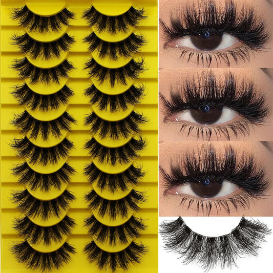 10 Pairs False Fluffy Russian Strip Lashes 3D Fake Lashes Makeup Messy False Eyelashes Fluffy Thick Lashes My Store  